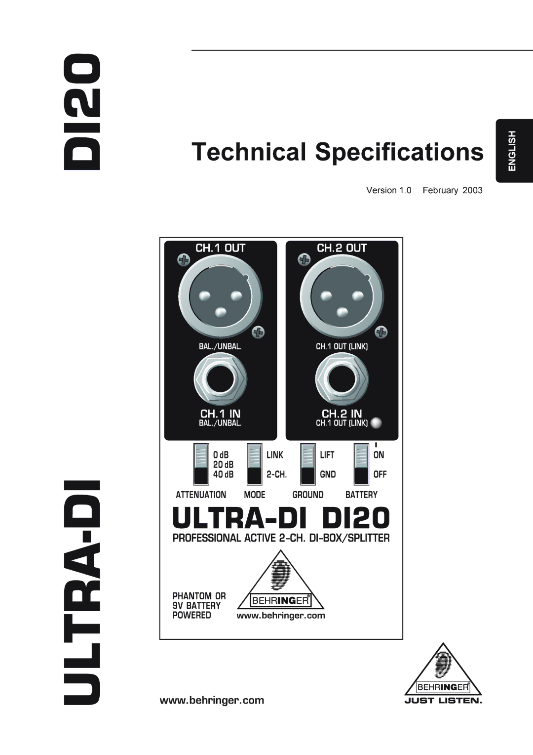 Behringer D120 technical specifications Ultra-Di 