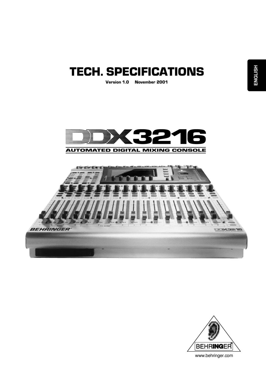 Behringer ddx3216 specifications TECH. Specifications 