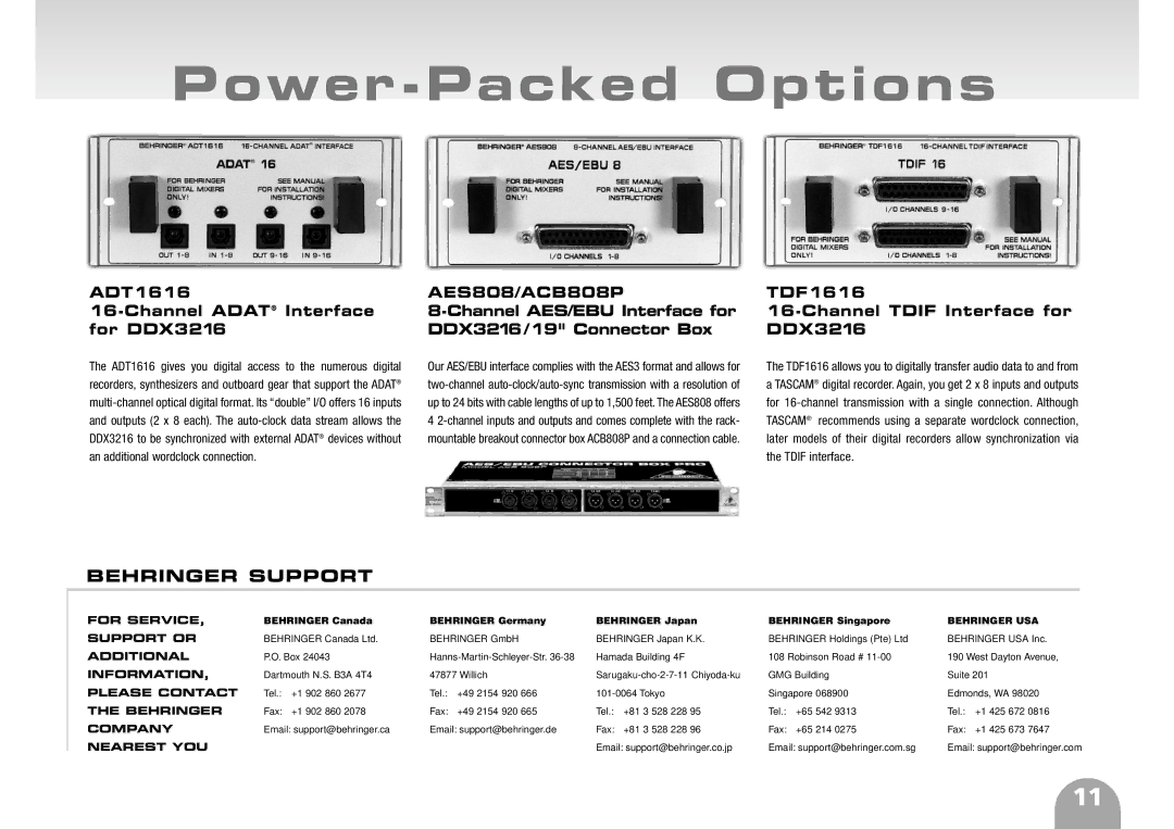 Behringer ddx3216 manual Power-Packed Options, Behringer Support 