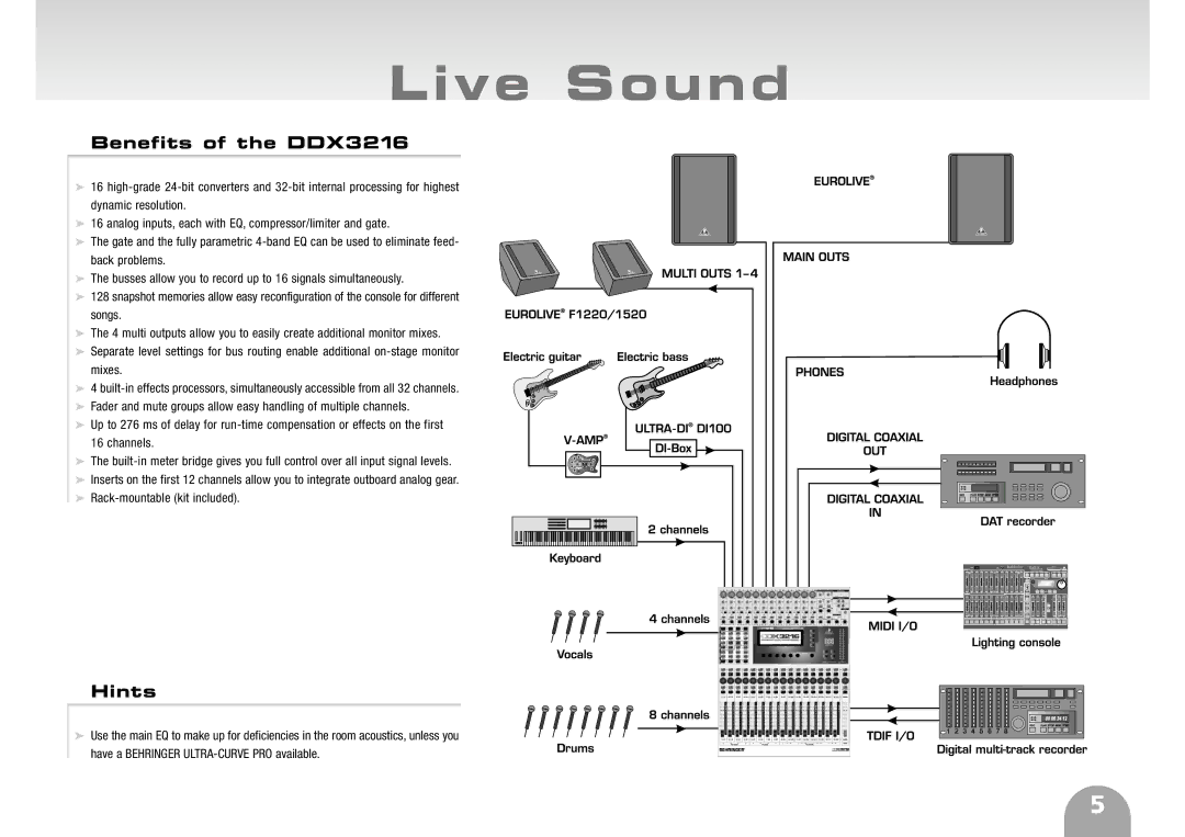 Behringer ddx3216 manual Live Sound 