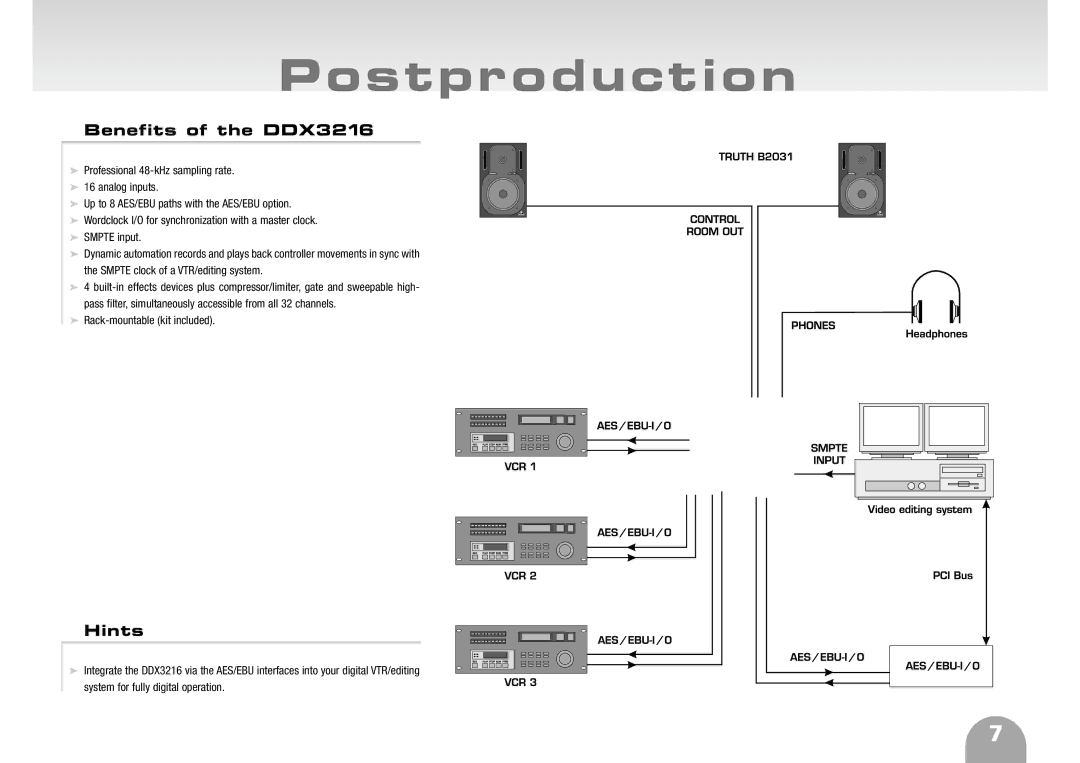 Behringer ddx3216 manual Postproduction 