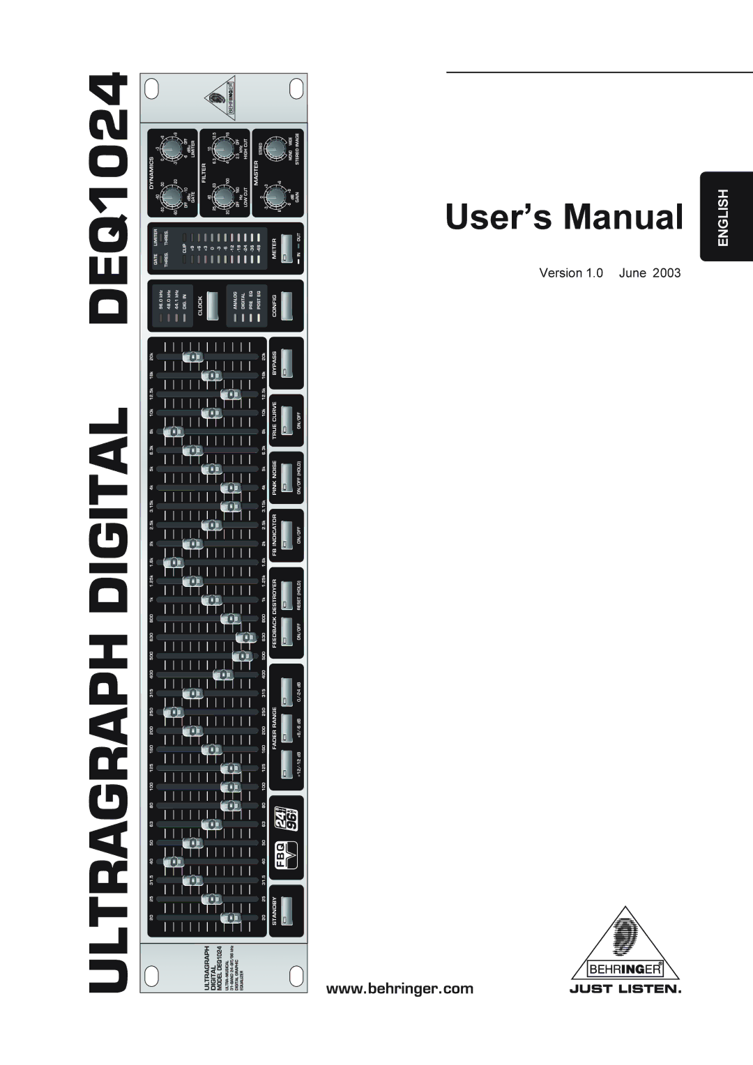 Behringer DEQ1024 manual Ultragraph Digital, Version 1.0 June 