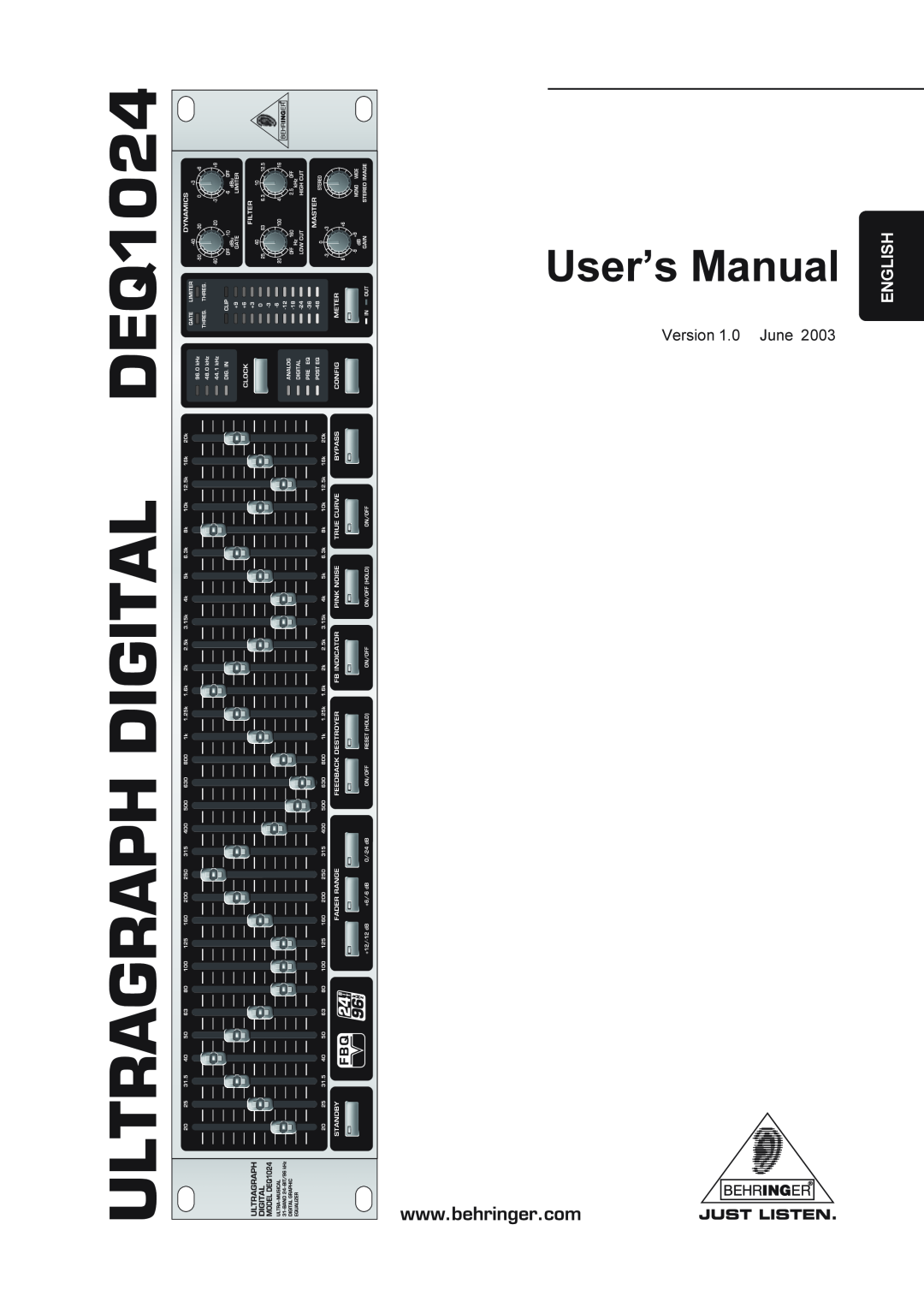 Behringer DEQ1024 manual Ultragraph Digital, User’s Manual, English 