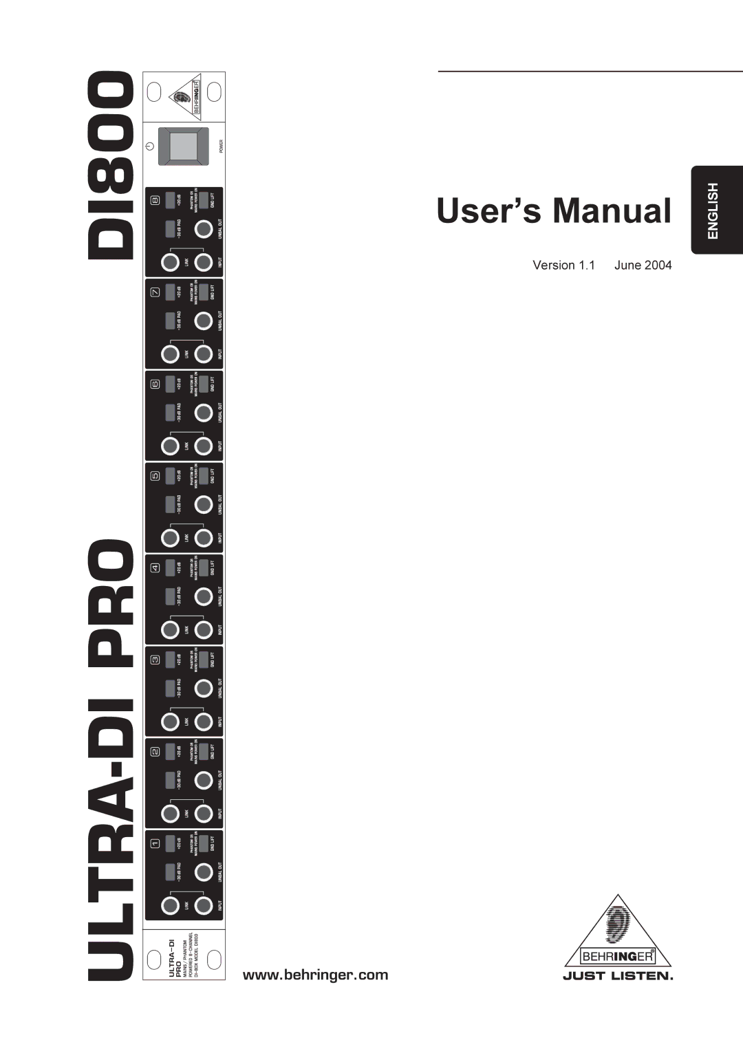 Behringer Ultra-Di Pro (8-channel Direct Injection box), DI800 manual User’s Manual, Version 1.1 June 