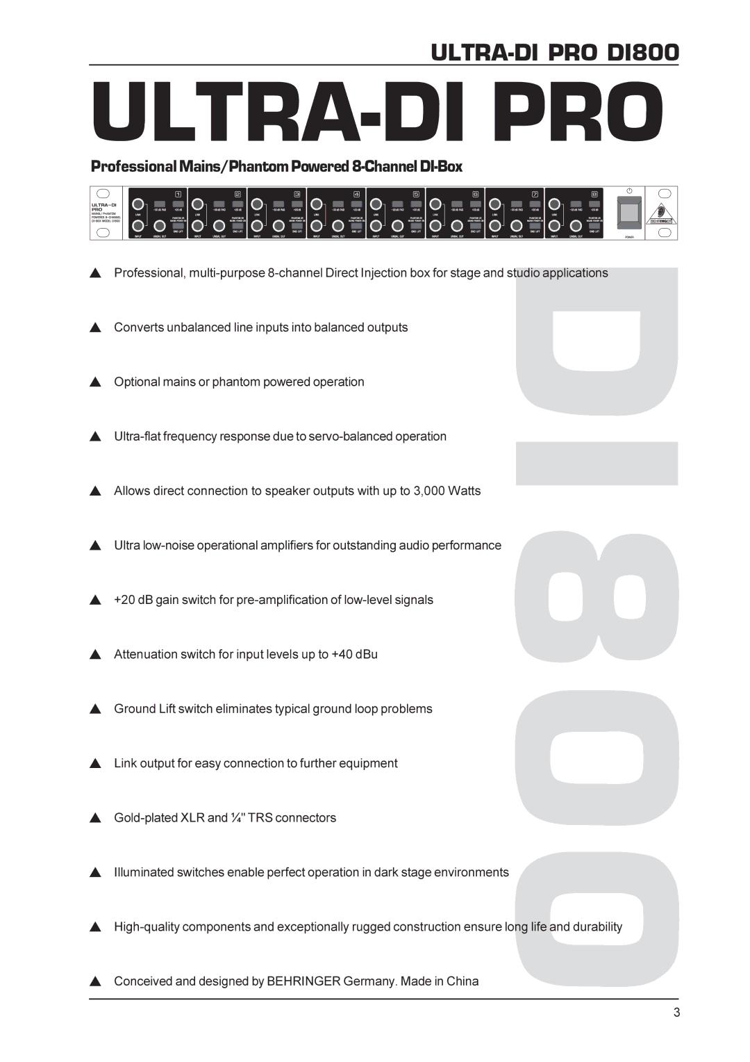 Behringer Ultra-Di Pro (8-channel Direct Injection box), DI800 manual 