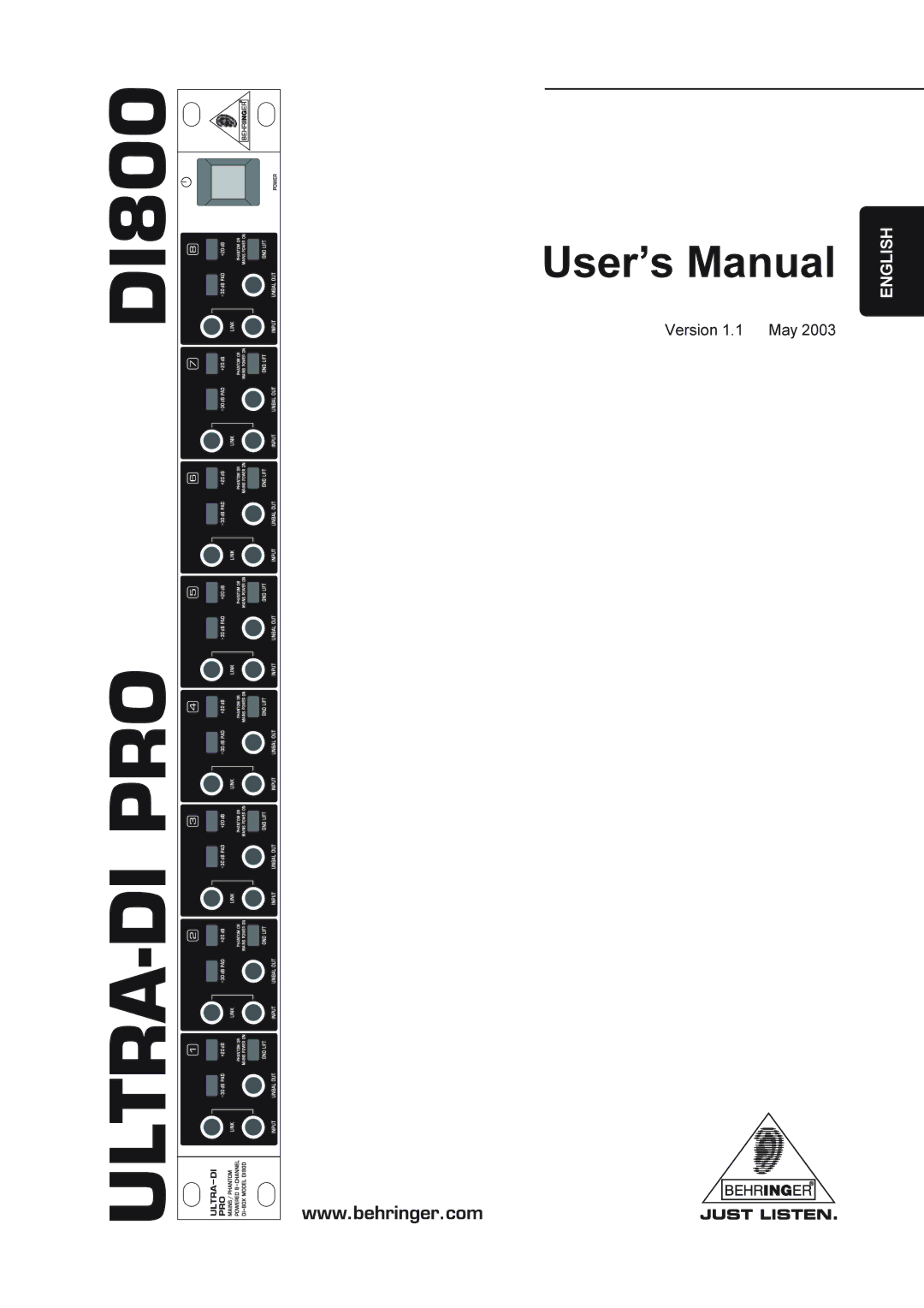 Behringer DI800 manual User’s Manual, Version 1.1 May 