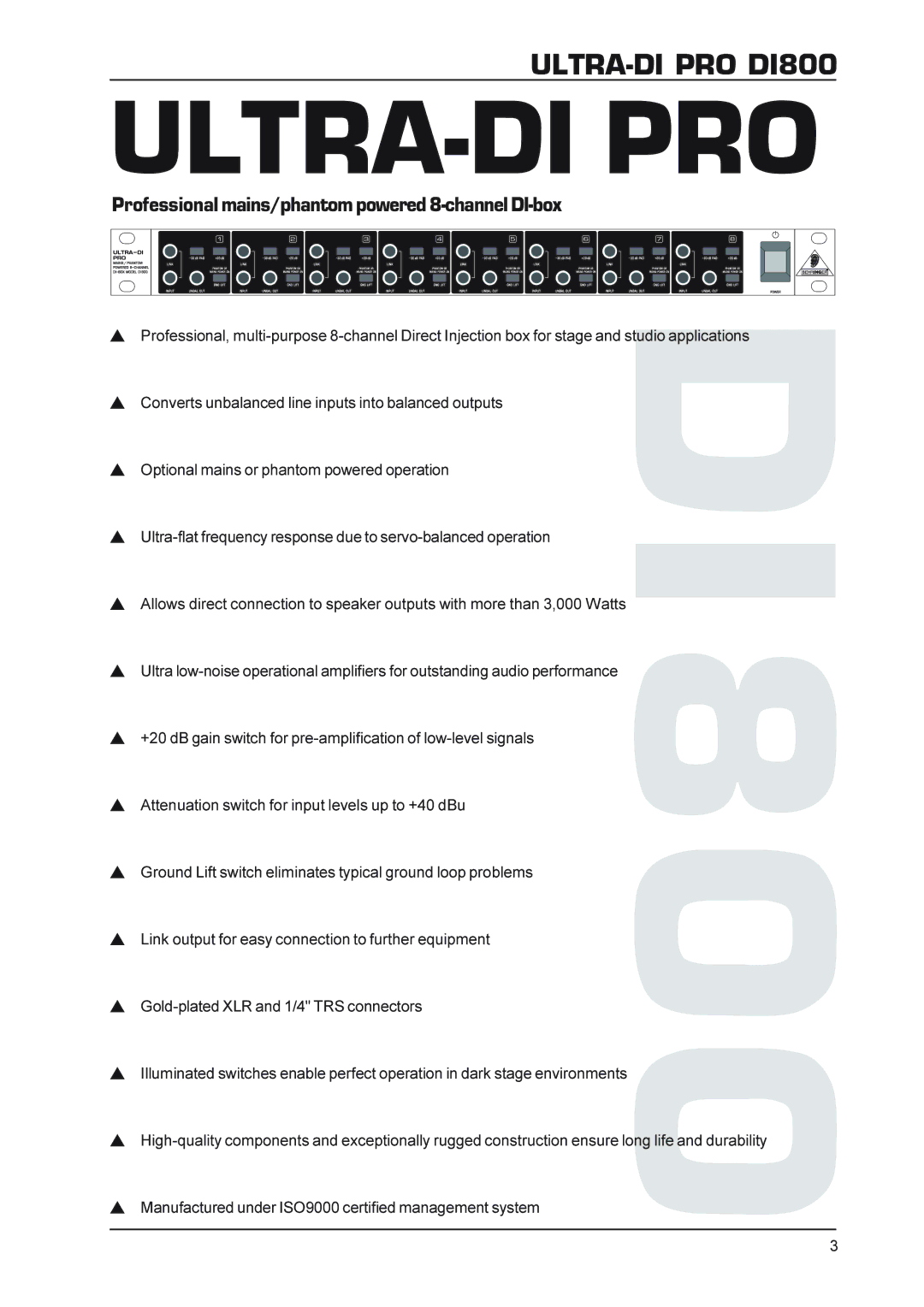 Behringer DI800 manual Ultra-Di Pro 