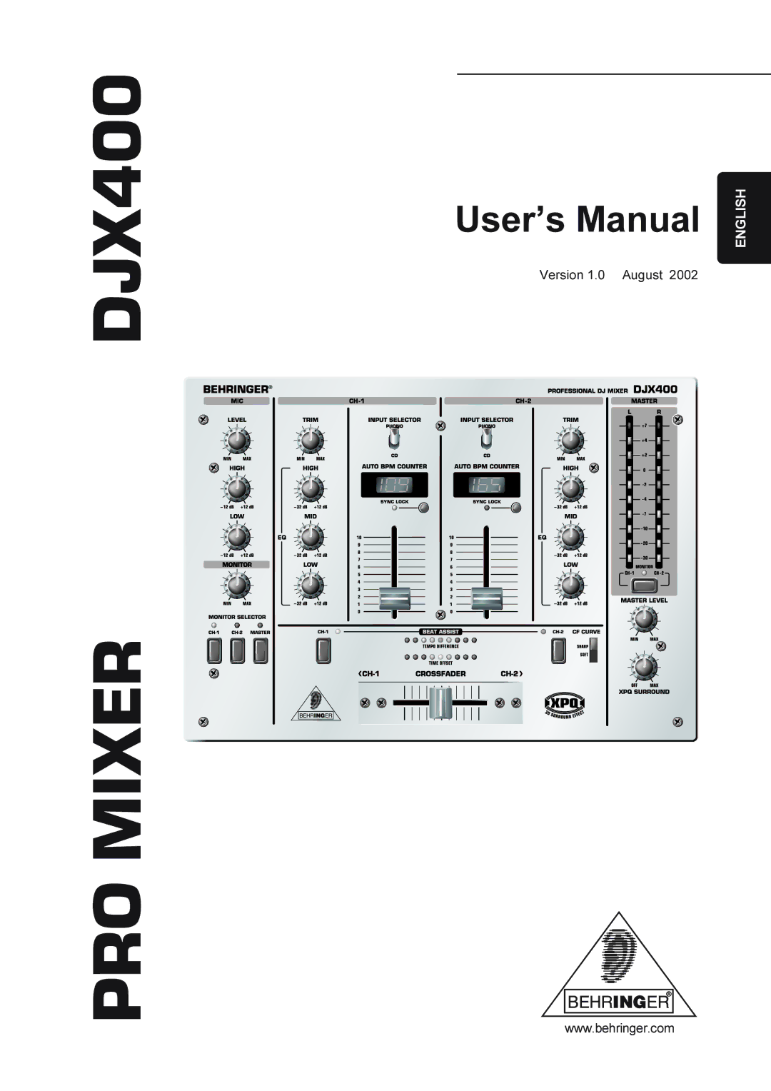 Behringer DJX400 manual PRO Mixer, Version 1.0 August 