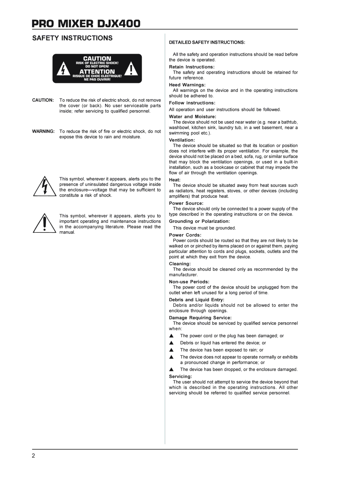 Behringer DJX400 manual Detailed Safety Instructions 