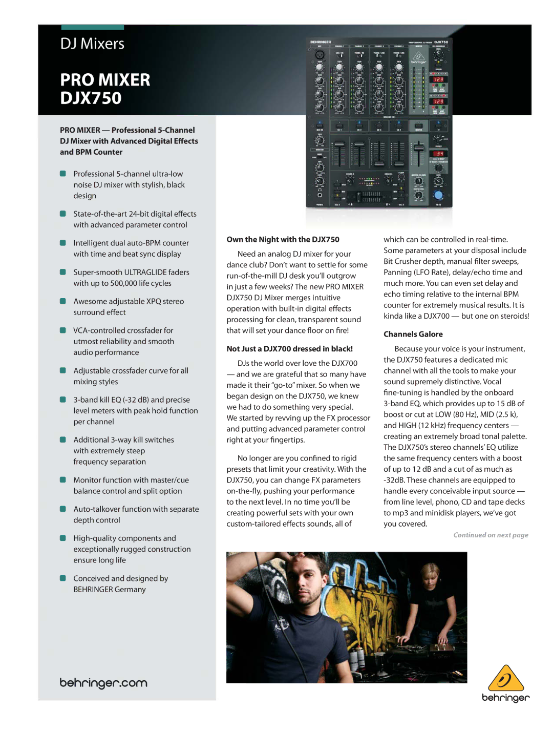 Behringer manual Own the Night with the DJX750, Not Just a DJX700 dressed in black, Channels Galore 