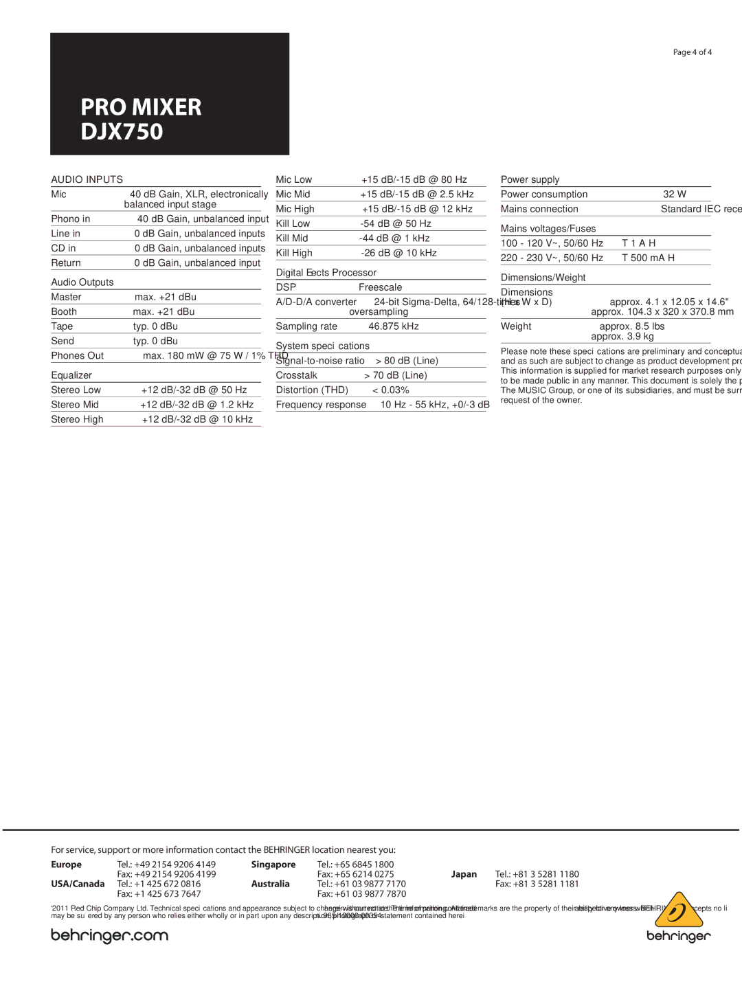 Behringer DJX750 manual Audio Inputs 