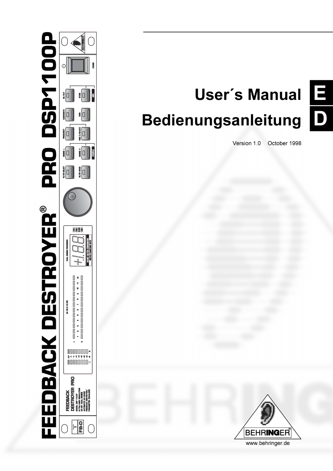 Behringer user manual PRO DSP1100P 