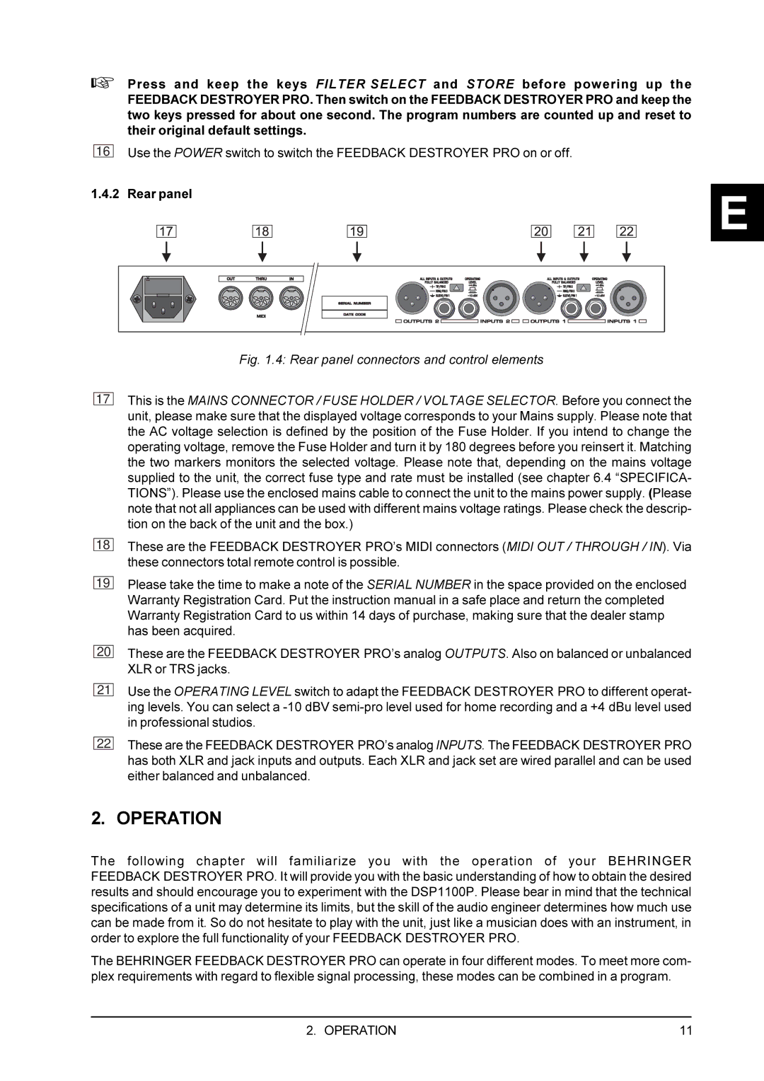 Behringer DSP1100P user manual Operation 