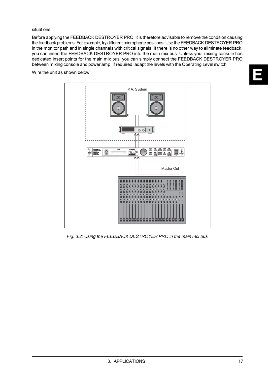 Behringer DSP1100P user manual Using the Feedback Destroyer PRO in the main mix bus 