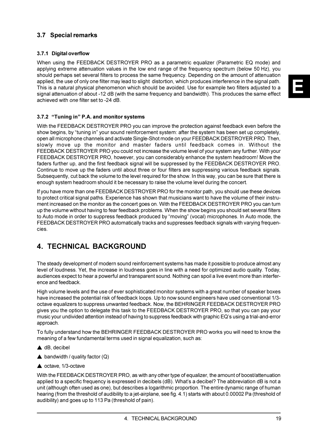 Behringer DSP1100P user manual Technical Background, Special remarks 