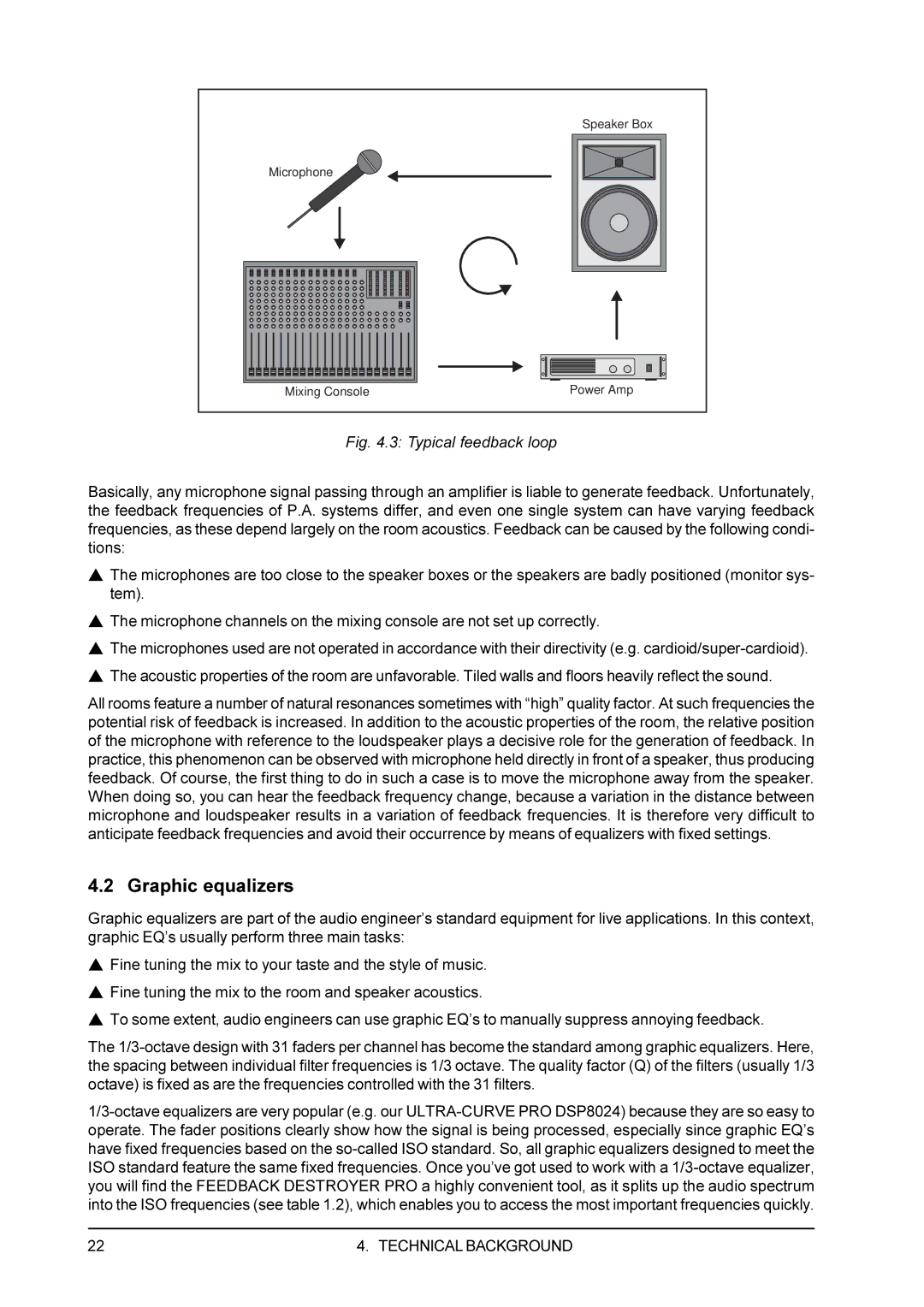 Behringer DSP1100P user manual Graphic equalizers, Typical feedback loop 