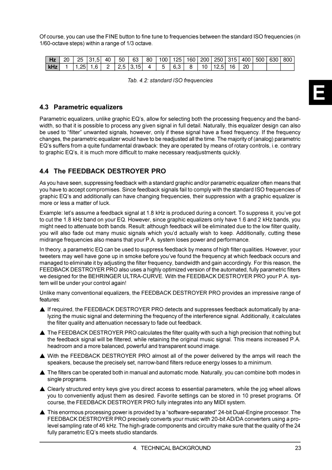 Behringer DSP1100P user manual Parametric equalizers, Feedback Destroyer PRO 