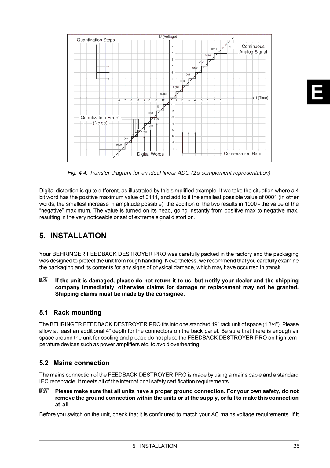 Behringer DSP1100P user manual Installation, Rack mounting, Mains connection 