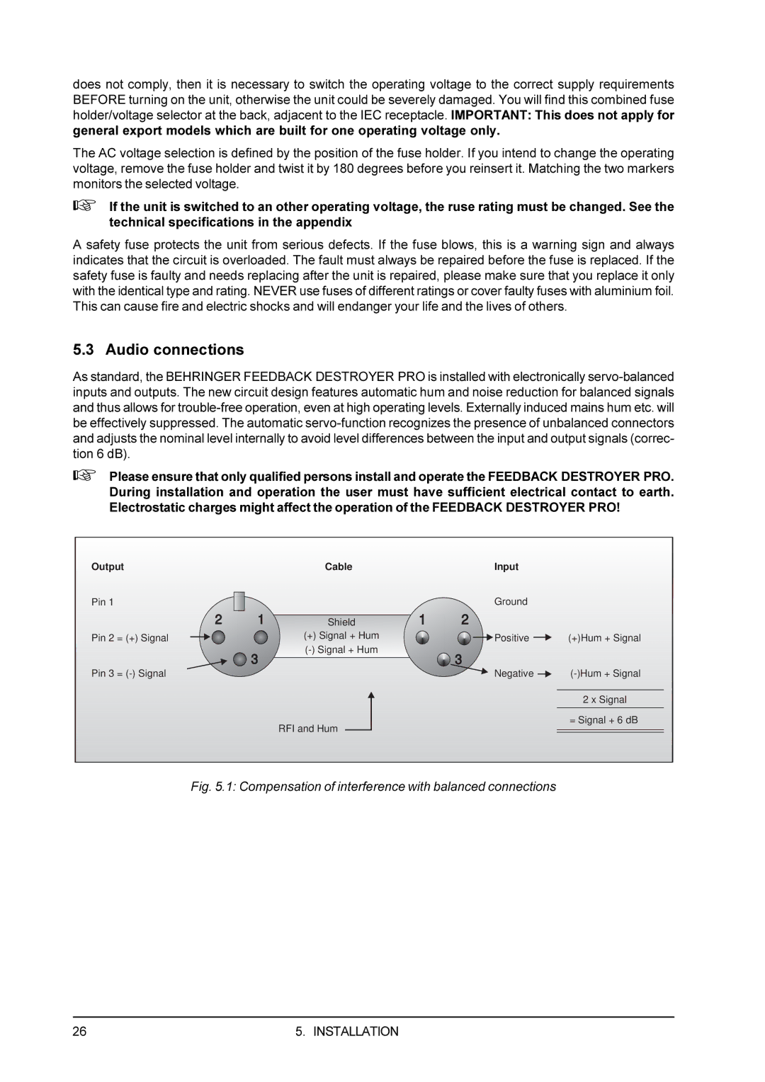 Behringer DSP1100P user manual Audio connections, Output Cable Input 