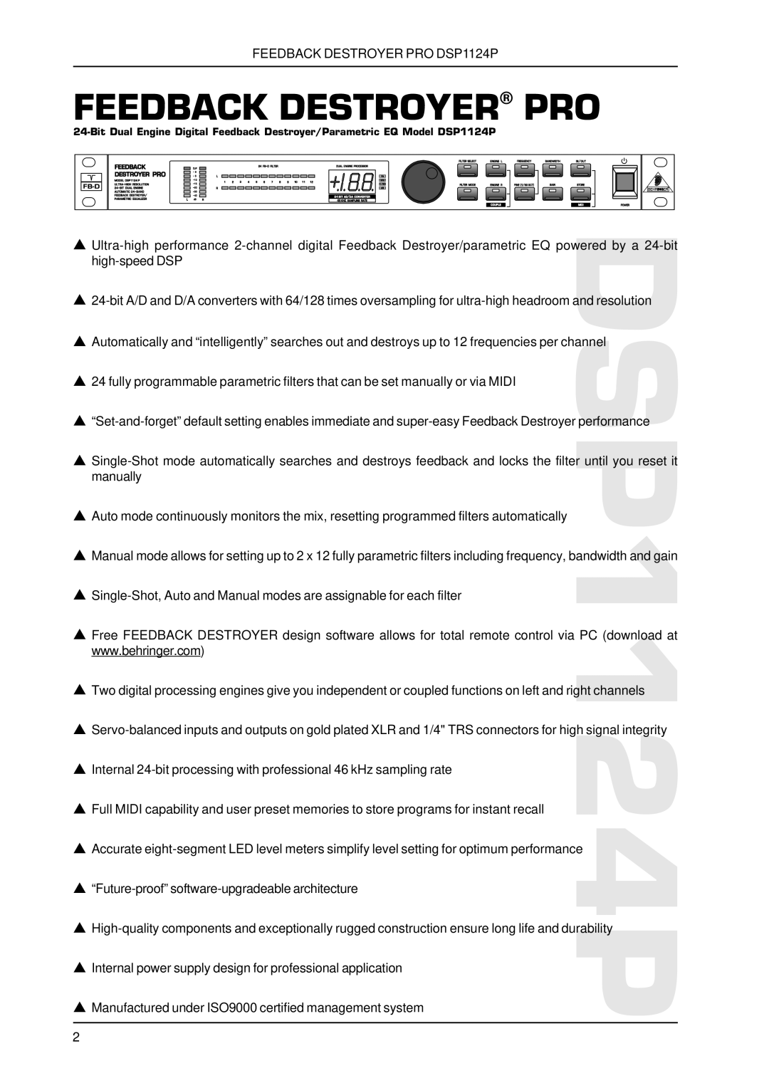 Behringer dsp1124p technical specifications Feedback Destroyer PRO 