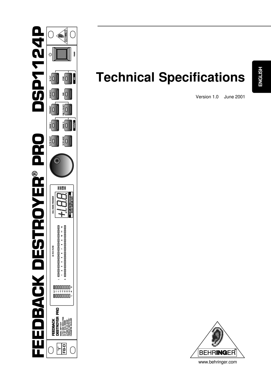 Behringer dsp1124p technical specifications DSP1124P, Destroyer Pro, Feedback, Technical Specifications, English 
