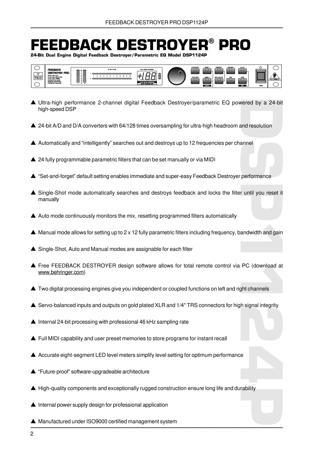Behringer dsp1124p technical specifications Feedback Destroyer Pro 