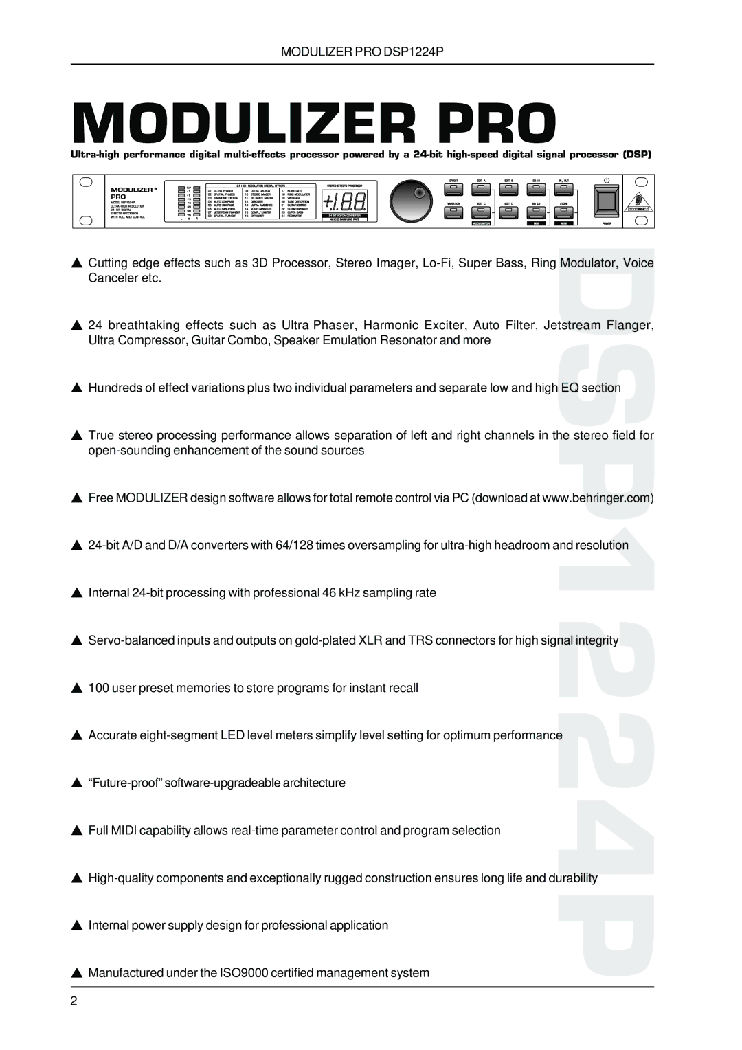 Behringer DSP1224P technical specifications Modulizer PRO 