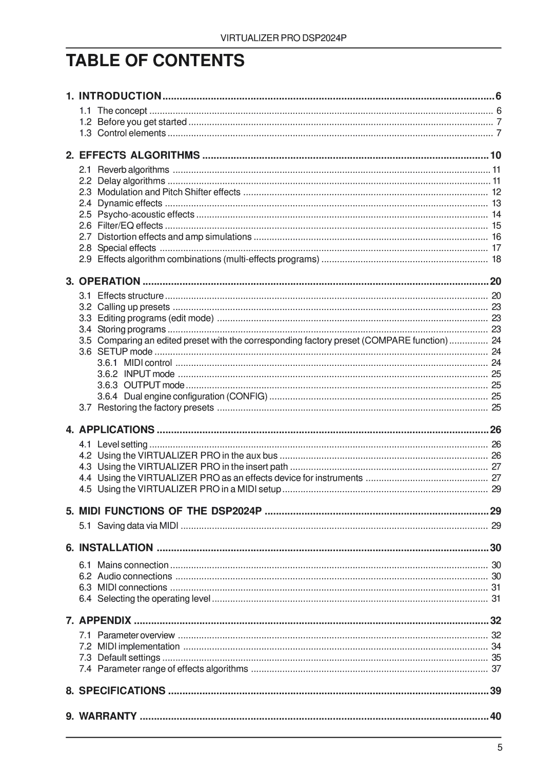 Behringer DSP2024P user manual Table of Contents 