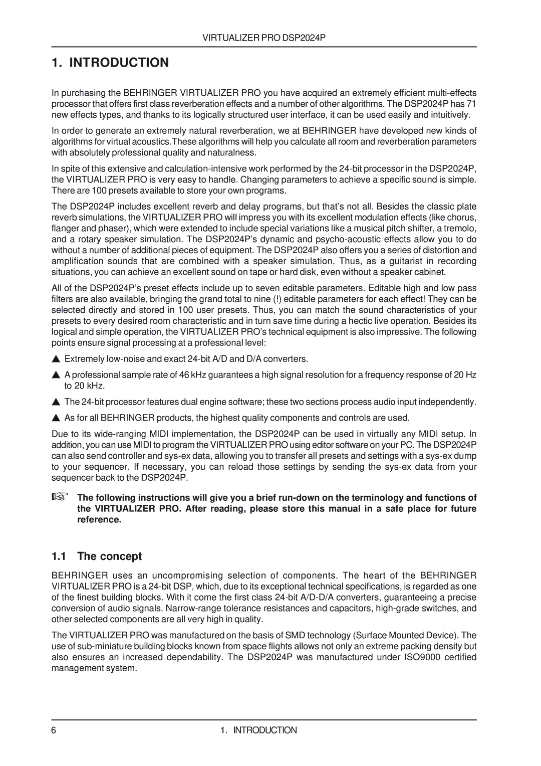 Behringer DSP2024P user manual Introduction, Concept 