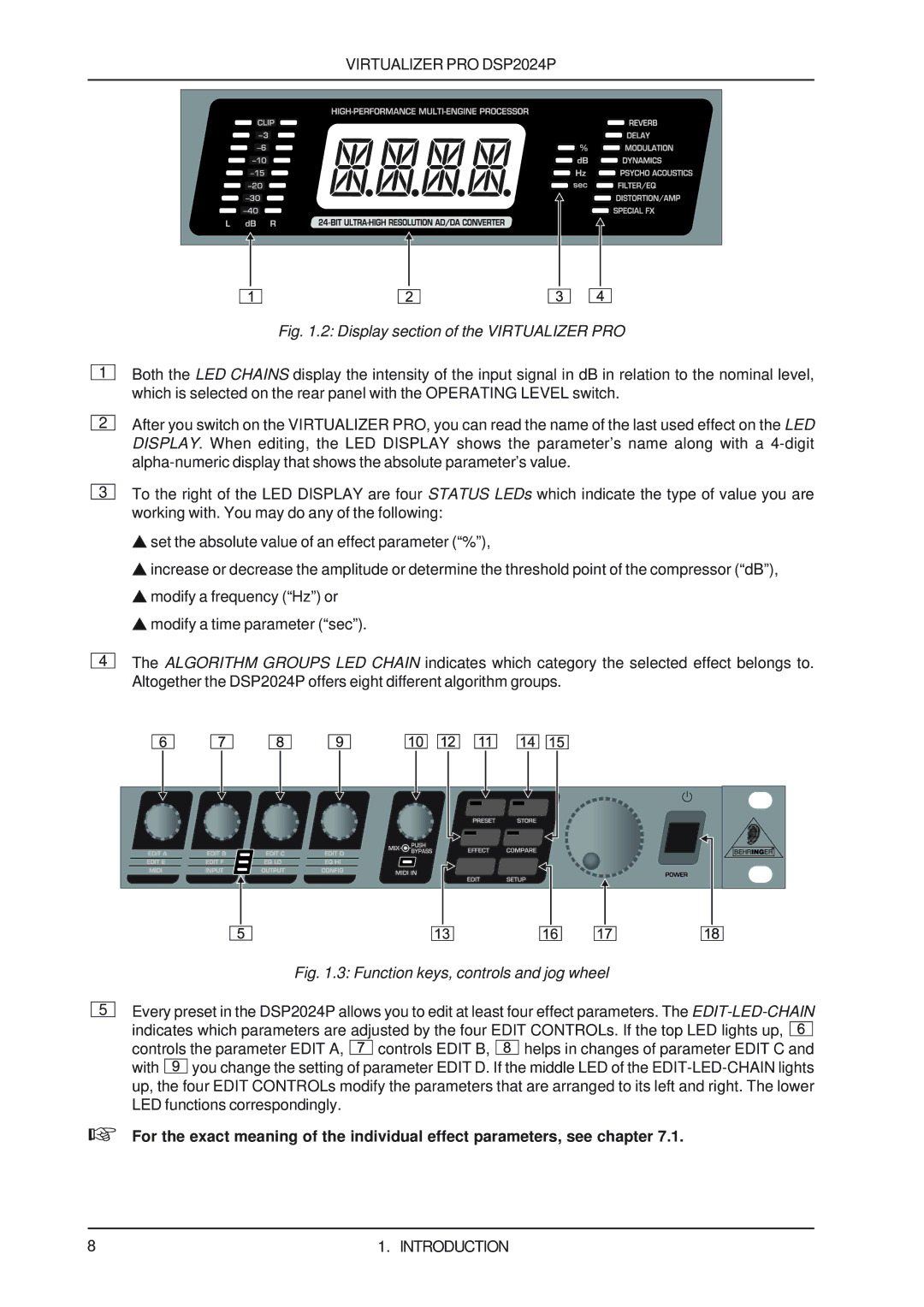 Behringer DSP2024P user manual Display section of the Virtualizer PRO 