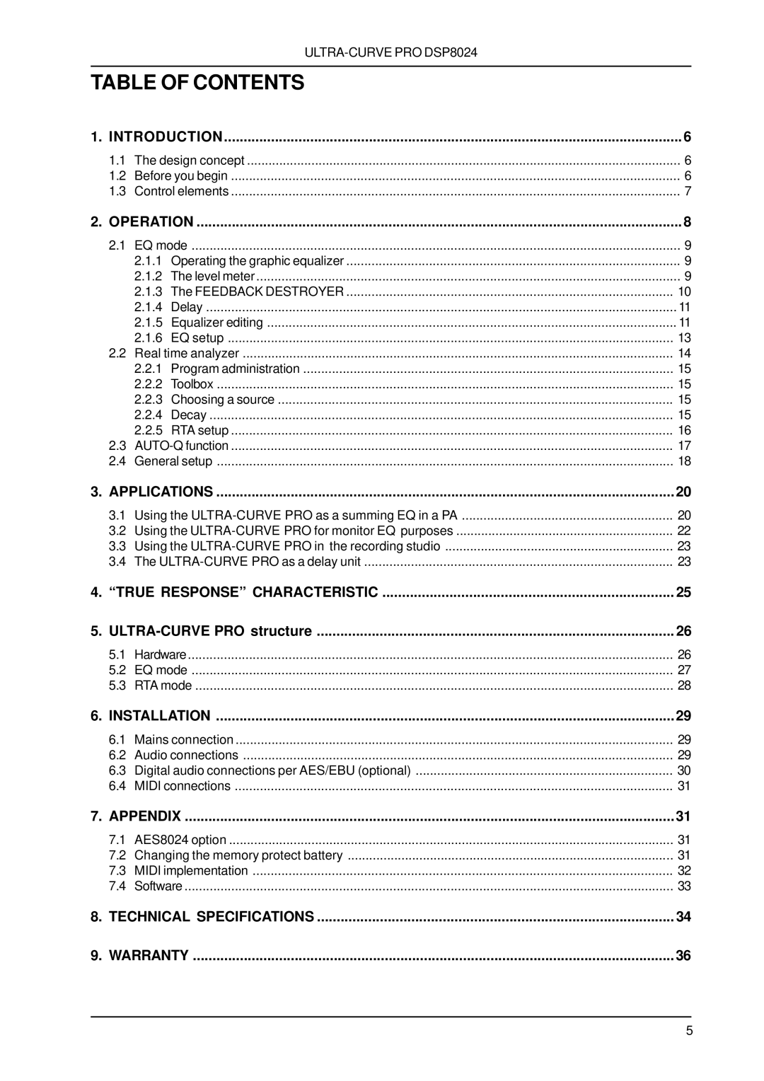 Behringer DSP8024 user manual Table Of Contents 