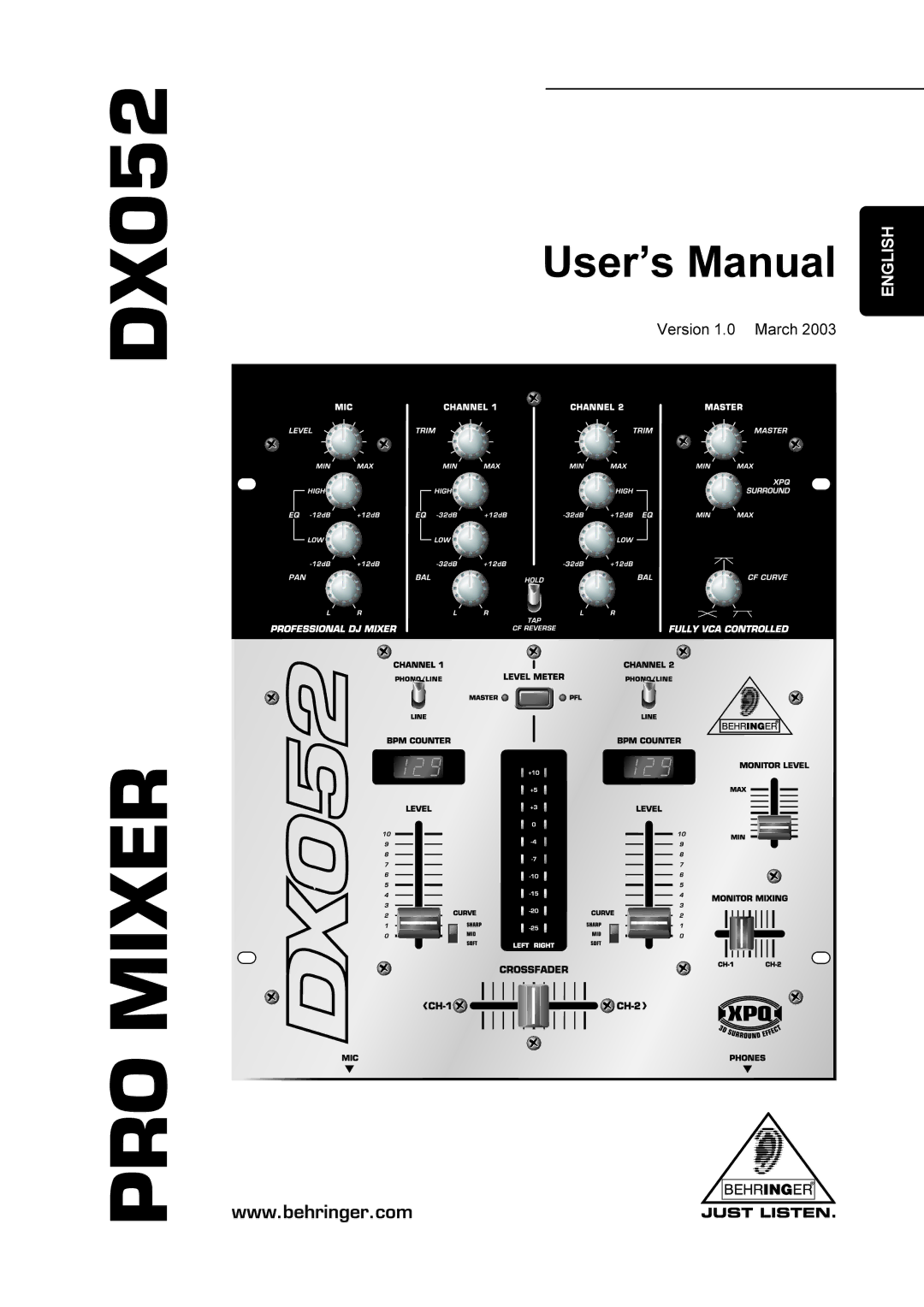 Behringer DX052 manual PRO Mixer, Version 1.0 March 