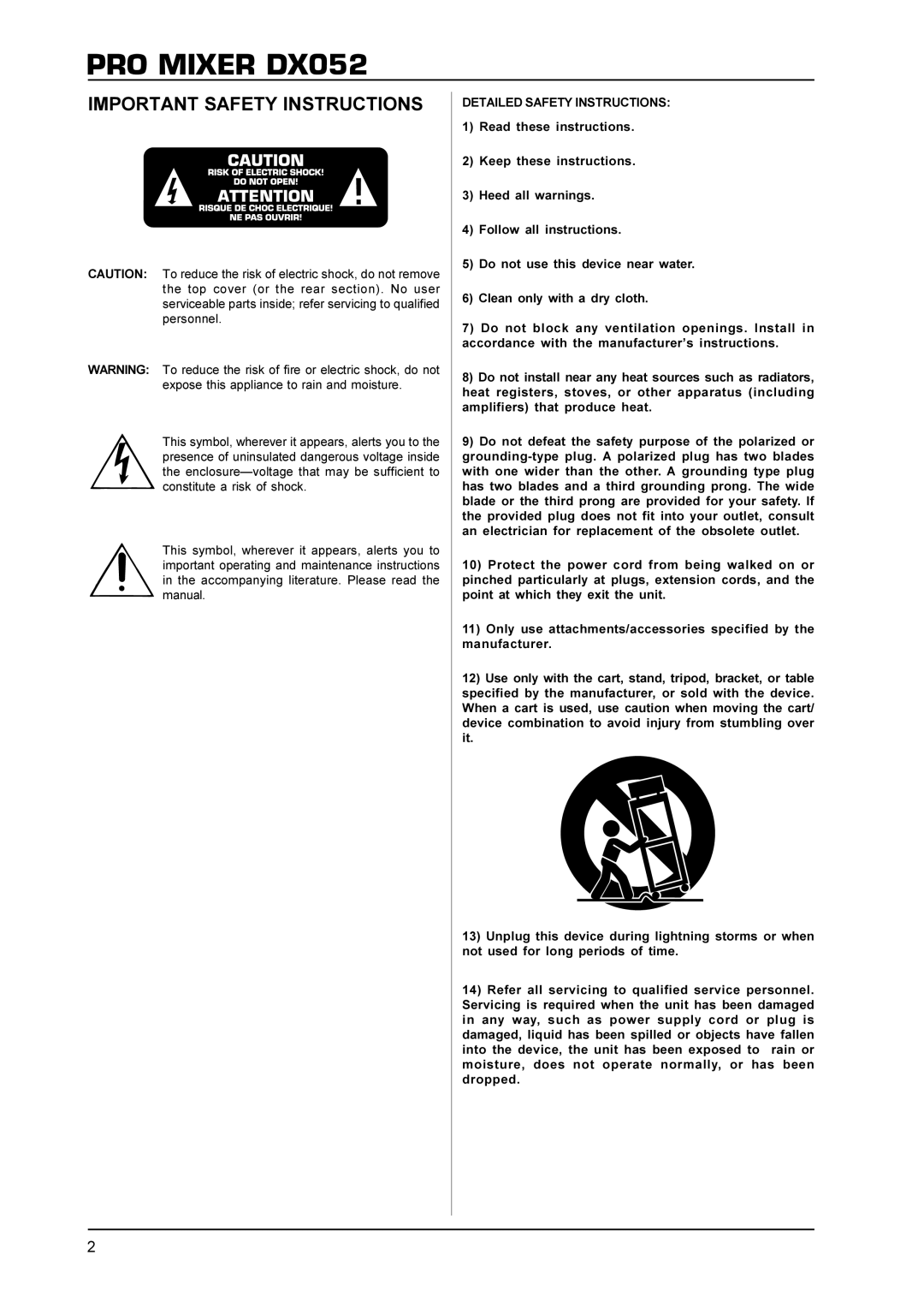 Behringer DX052 manual Important Safety Instructions, Detailed Safety Instructions 