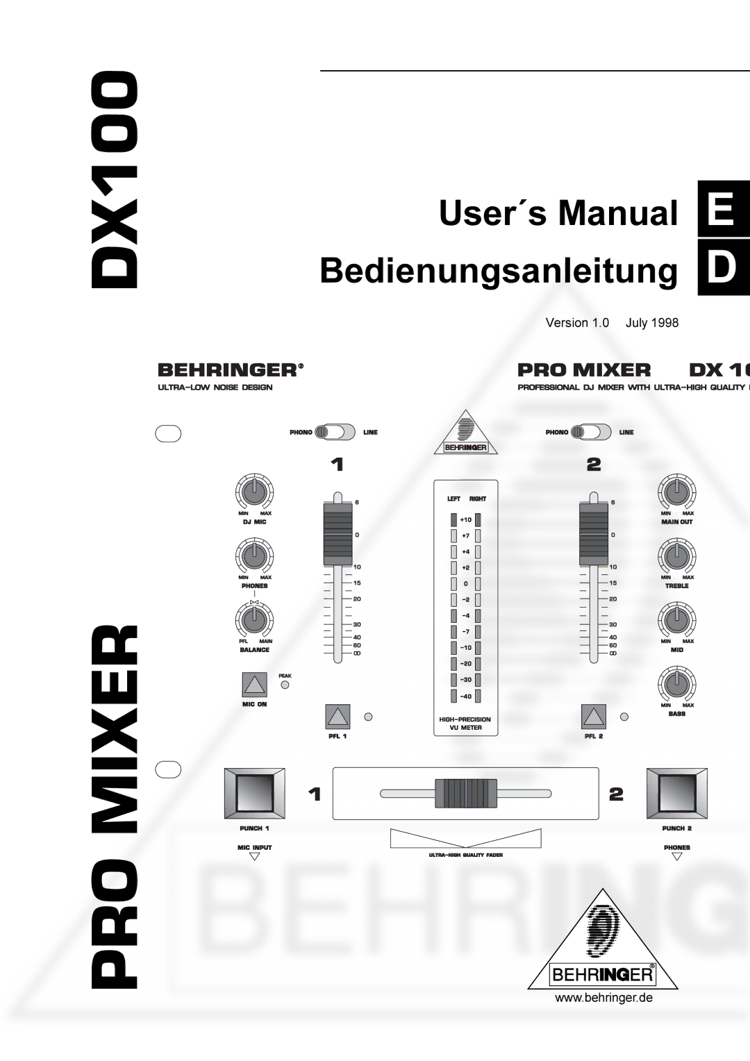 Behringer DX100 user manual PRO Mixer 