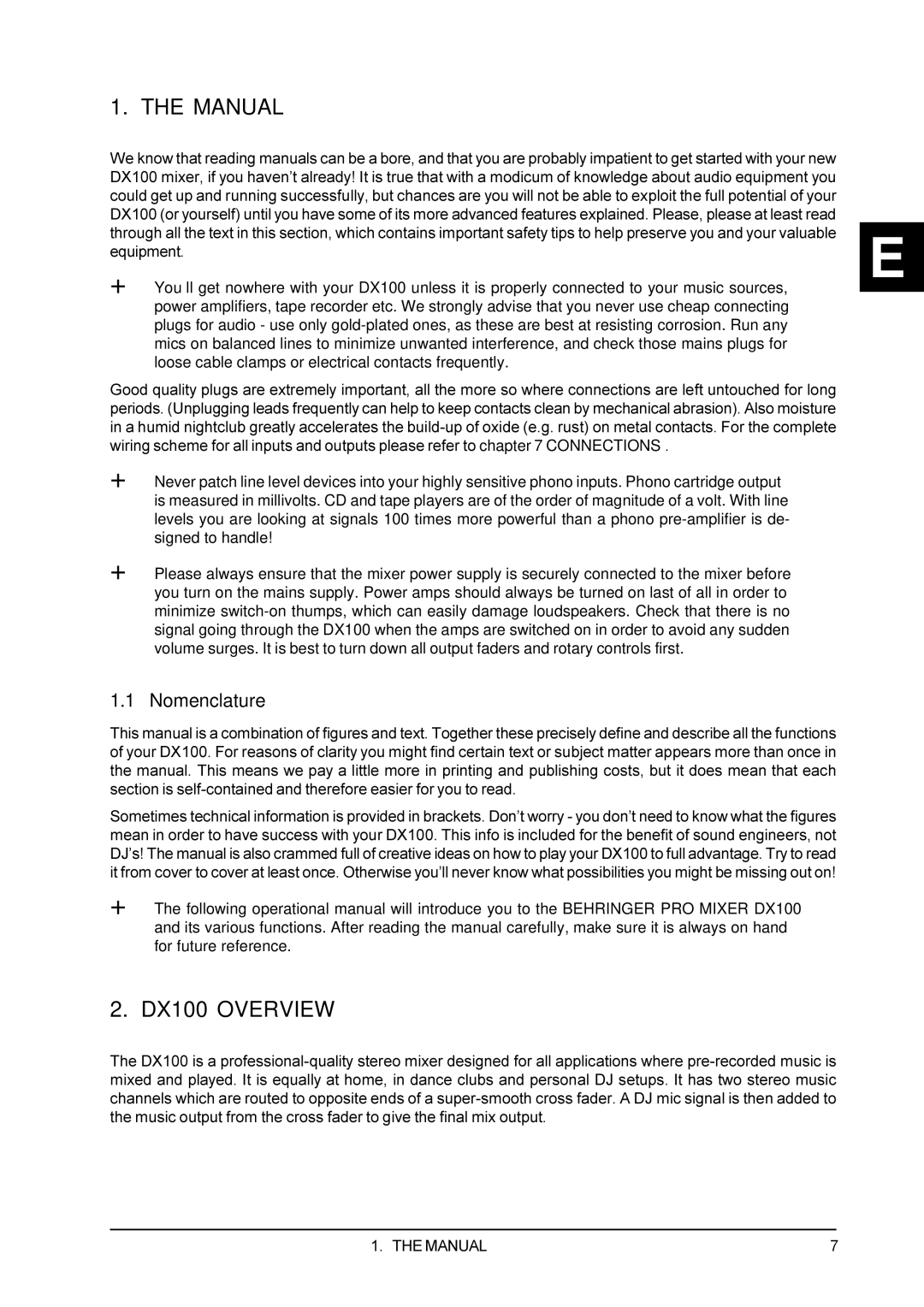 Behringer user manual Manual, DX100 Overview, Nomenclature 