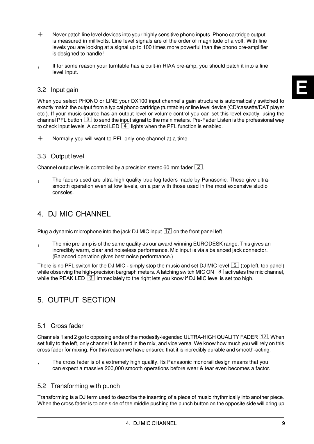 Behringer DX100 user manual DJ MIC Channel, Output Section 