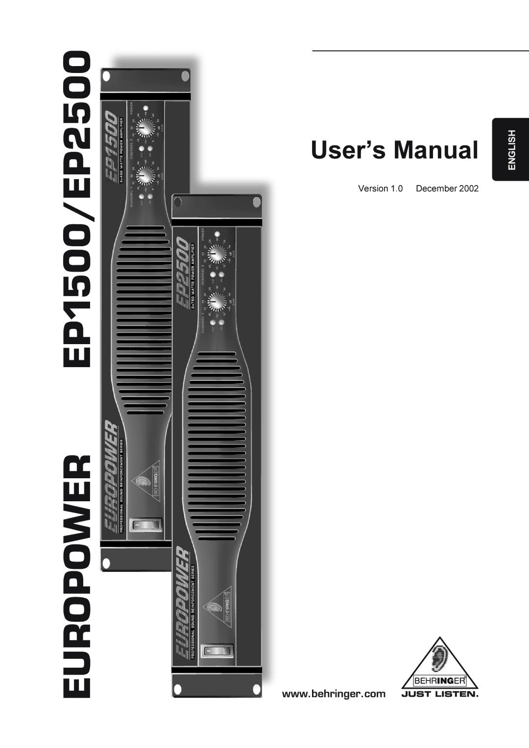 Behringer EP1500 manual User’s Manual, Version 1.0 December 