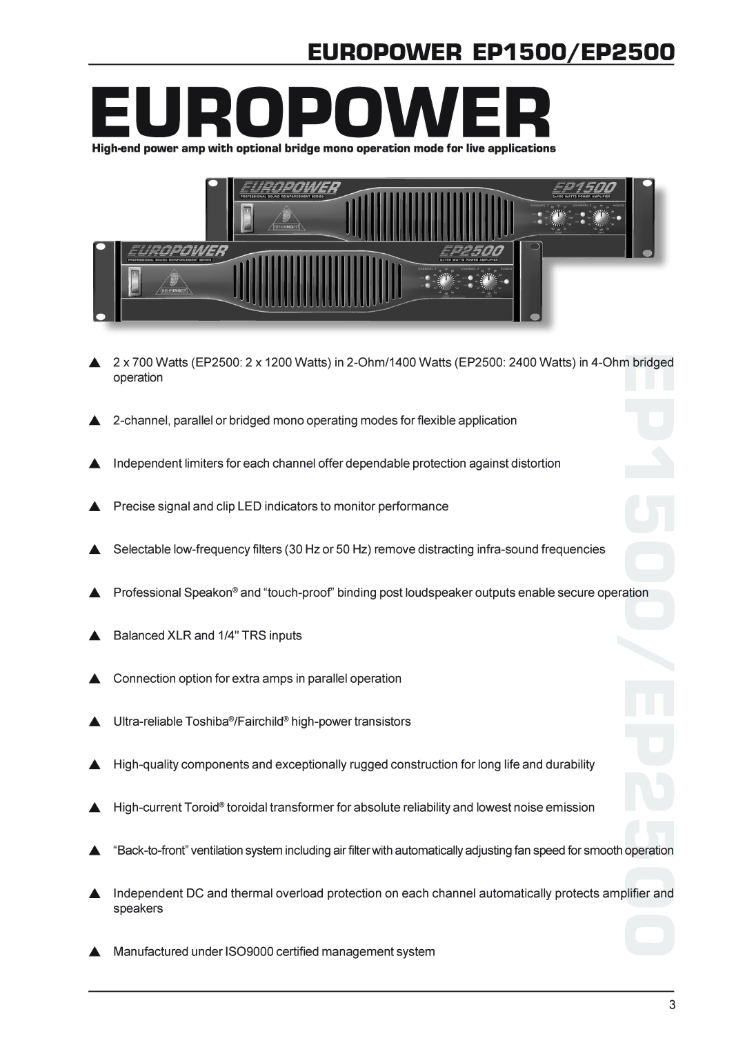 Behringer EP1500 manual Europower 