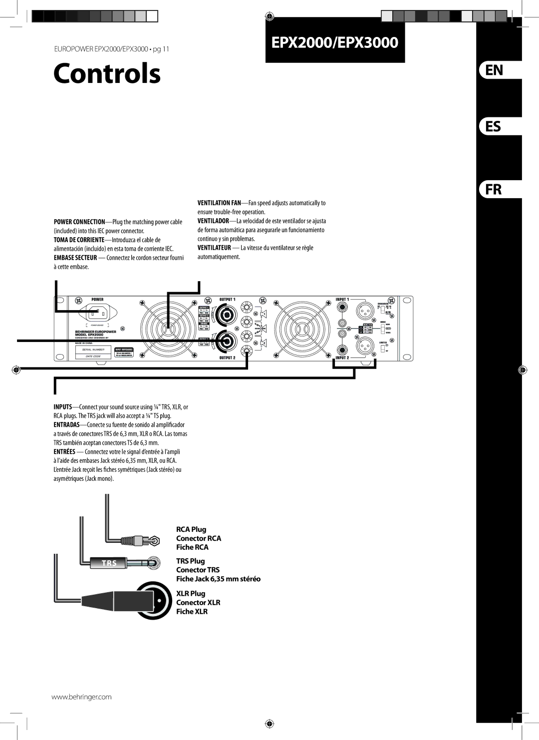 Behringer EPX3000 manual Entrées Connectez votre le signal d’entrée à l’ampli 