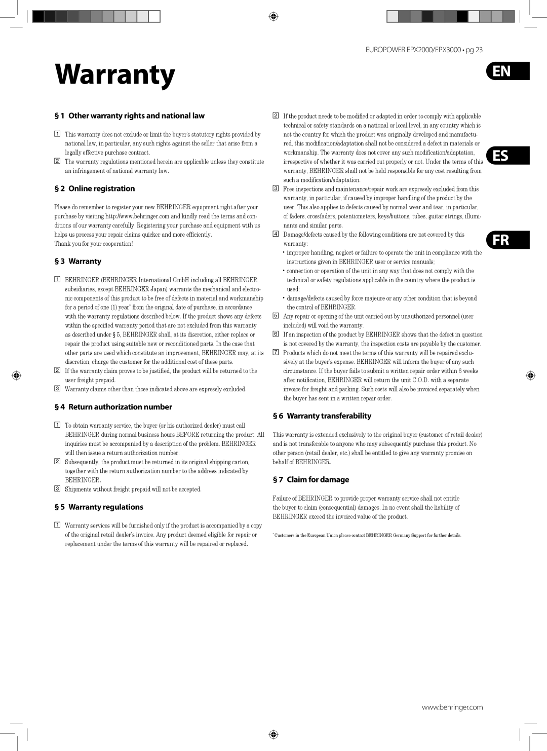 Behringer EPX3000 manual Warranty, § 1 Other warranty rights and national law 