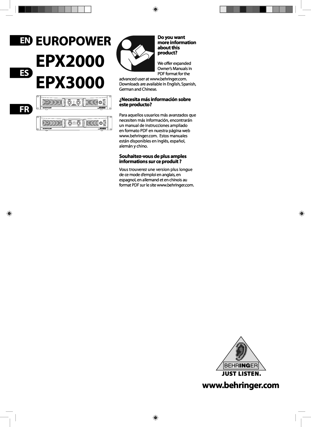 Behringer manual Do you want more information about this product?, EPX2000 ES EPX3000, En Europower 