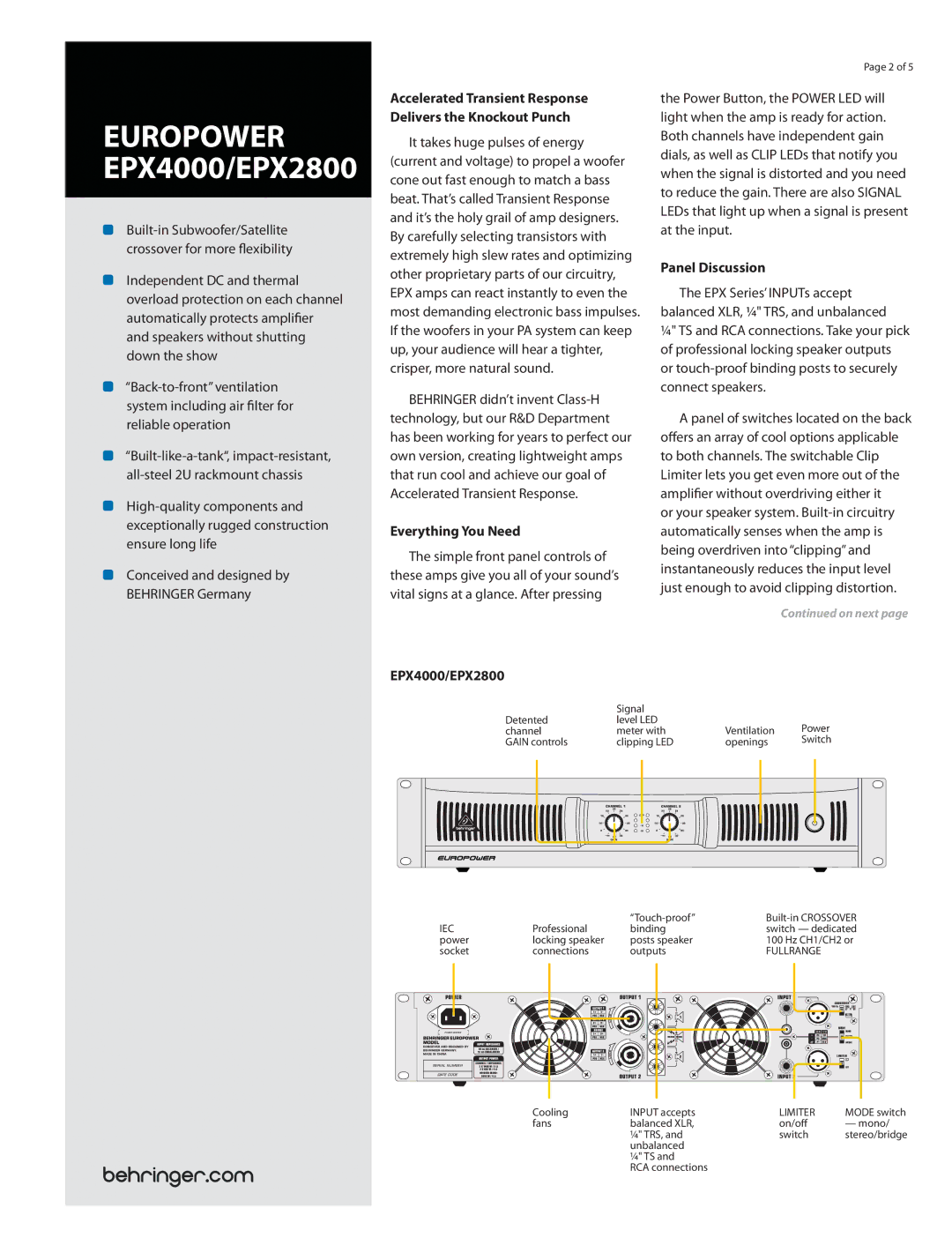 Behringer manual Everything You Need, EPX4000/EPX2800, Panel Discussion 