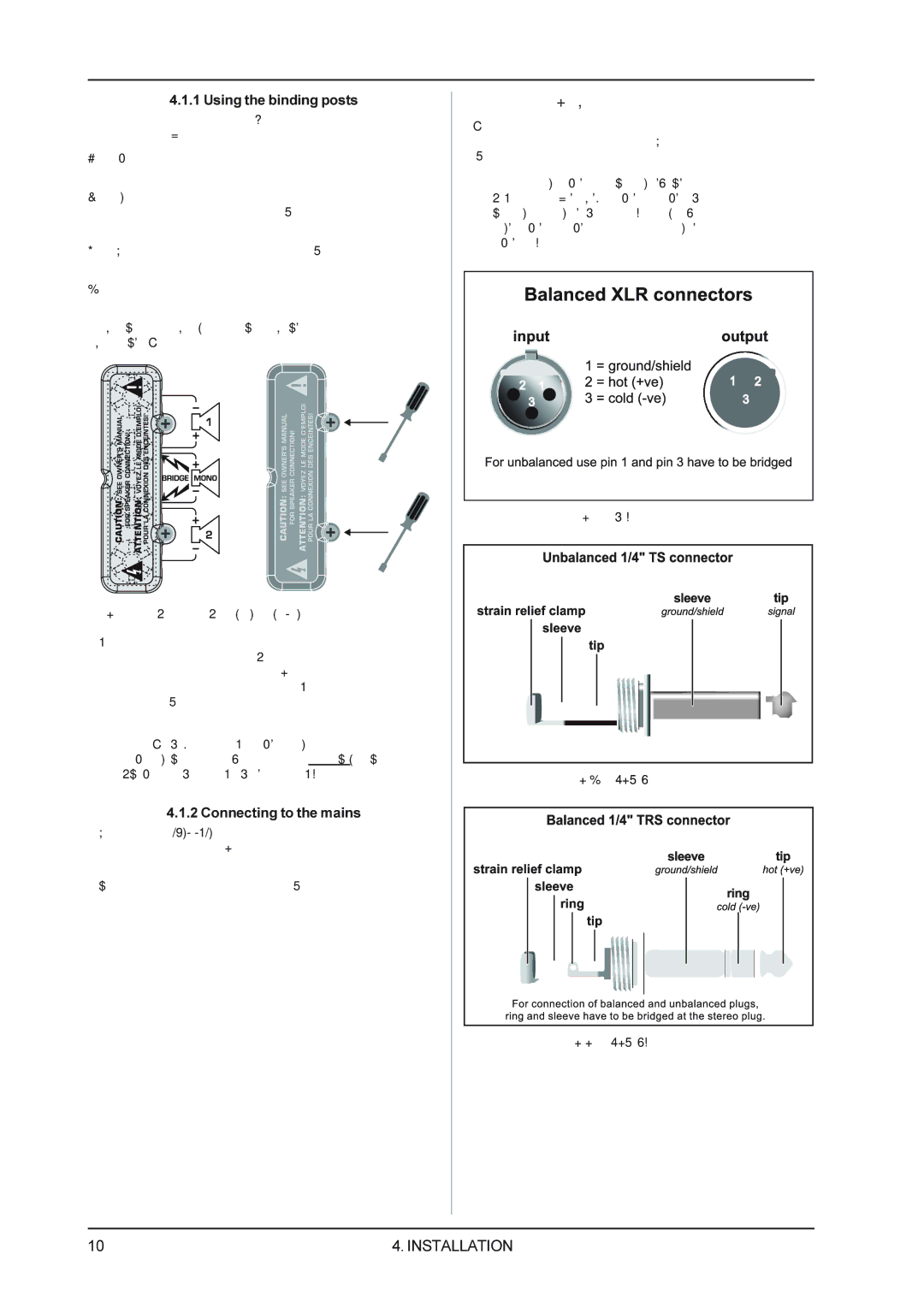 Behringer EUROPOWEREP1500, EP2500 manual Audio connections, Using the binding posts, Connecting to the mains 