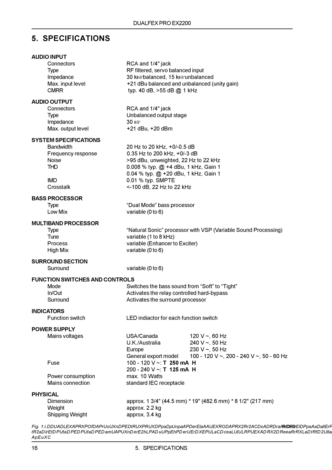 Behringer EX2200 manual Specifications, Audio Input 