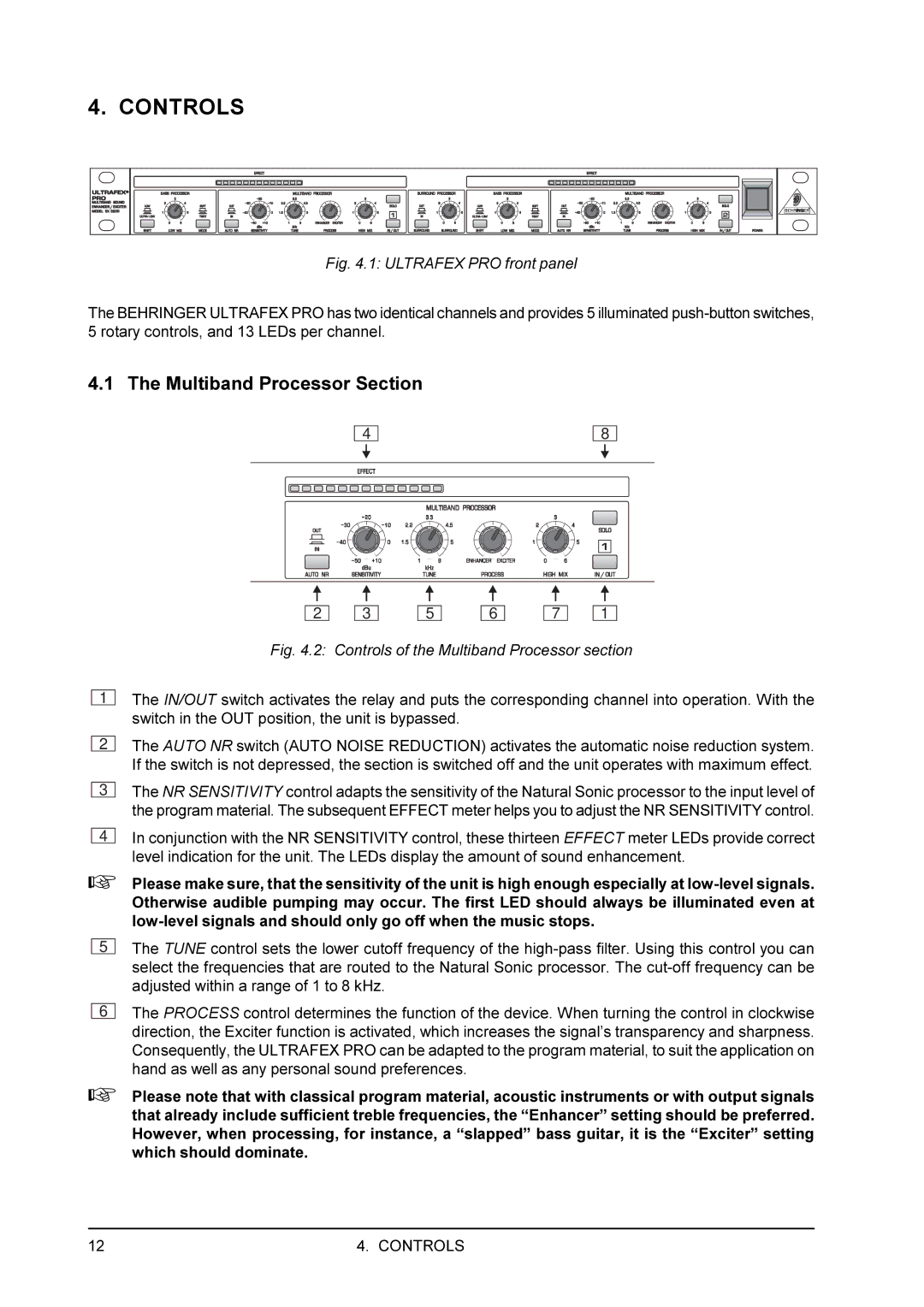 Behringer EX3200 user manual Controls, Multiband Processor Section 