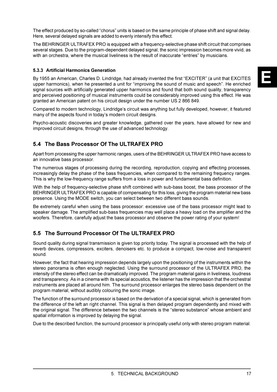 Behringer EX3200 user manual Bass Processor Of The Ultrafex PRO, Surround Processor Of The Ultrafex PRO 