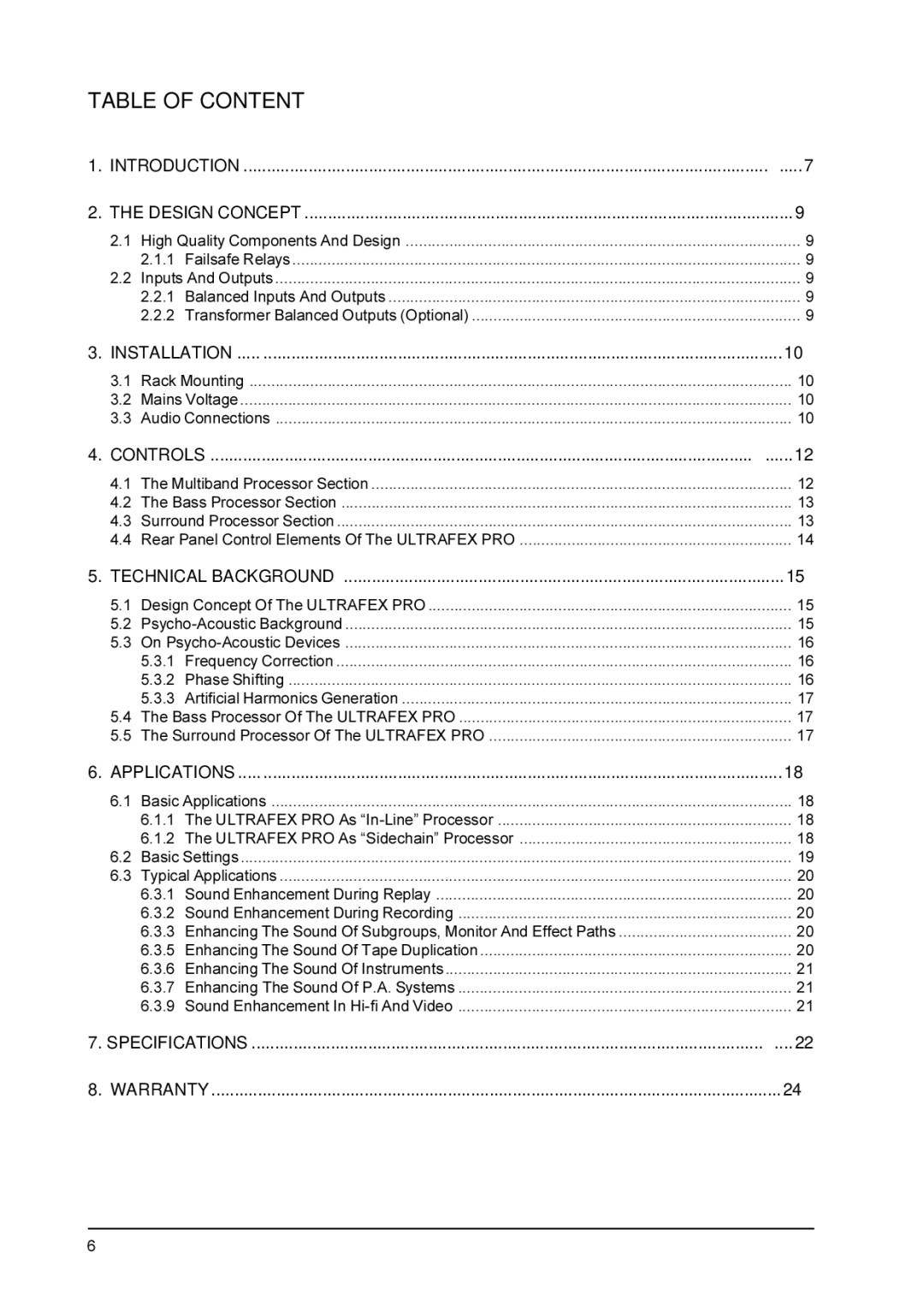 Behringer EX3200 user manual Table of Content, Introduction Design Concept 