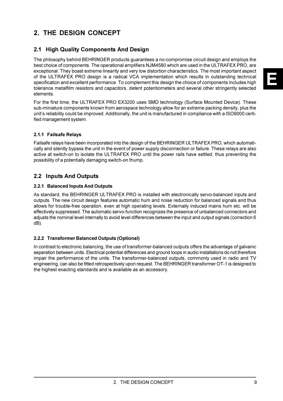 Behringer EX3200 user manual Design Concept, High Quality Components And Design, Inputs And Outputs 