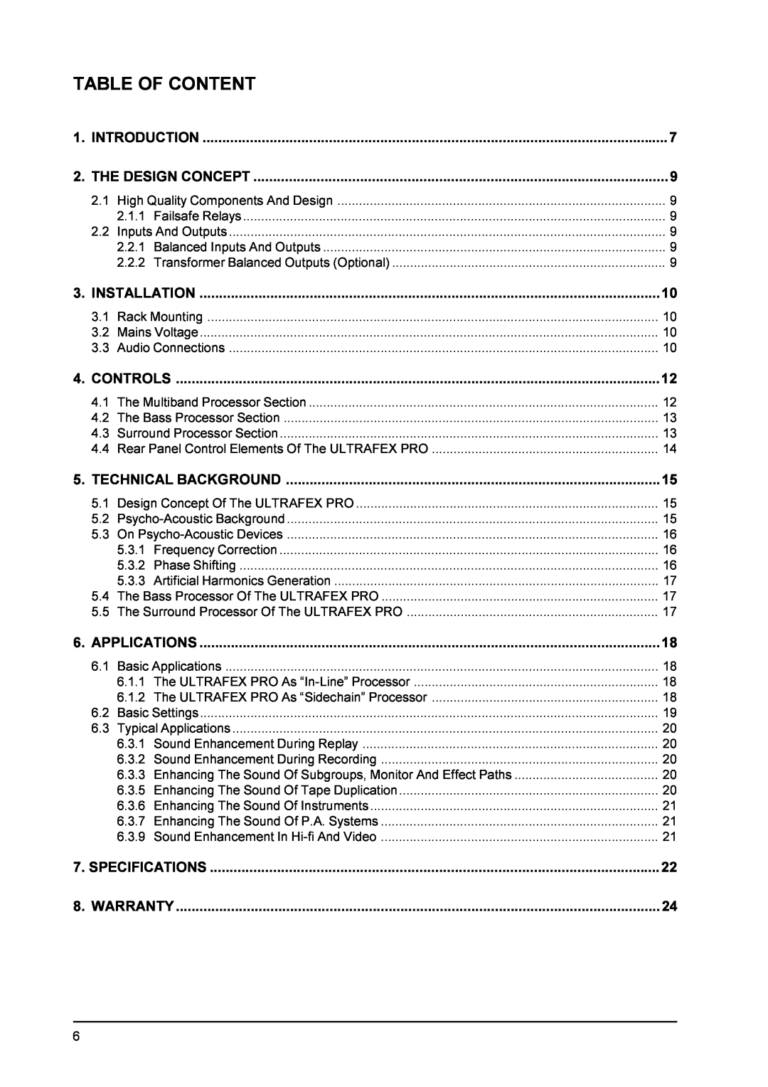 Behringer EX3200 user manual Table Of Content 