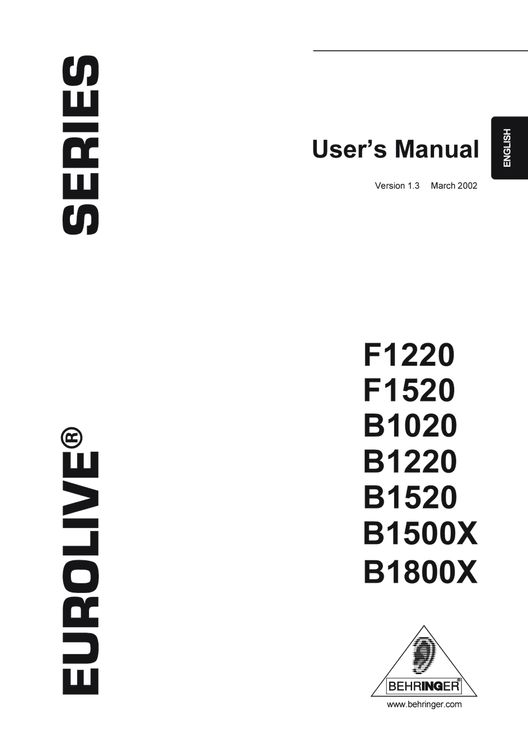 Behringer F1520, F1220, B1520, B1220 manual Series Eurolive 